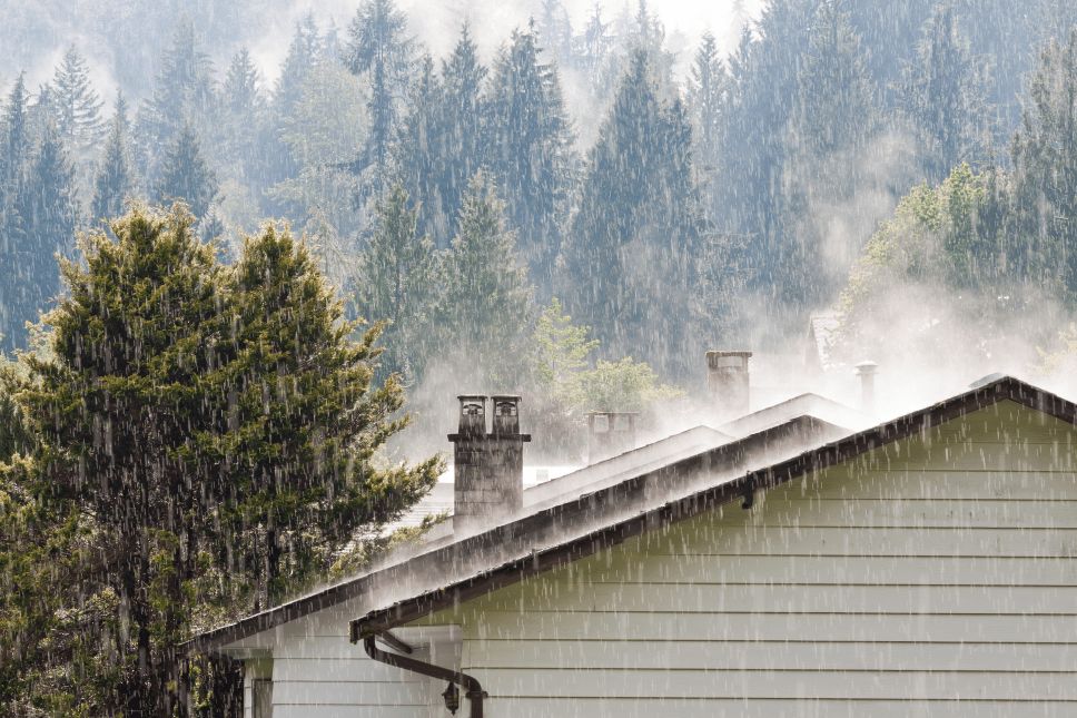 Roof of a home getting rained on.